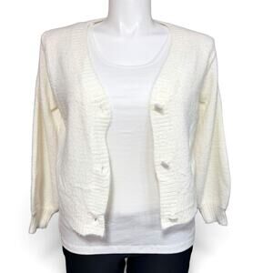 Sweet Kizz Womens Fuzzy Knit Cardigan Sweater Short Length Button Close Cream 1X